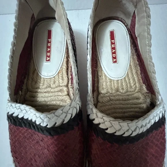 Prada Red and Black Espadrilles with Woven Trim - Picture 3 of 6